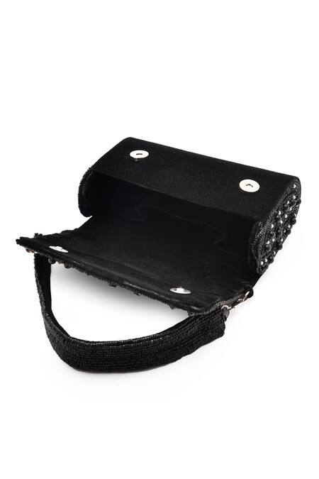 Shop_LA Fiza_Black Pearls, Sequins, Beads Midnight Rhapsody Embellished Clutch Bag_Online_at_Aza_Fashions