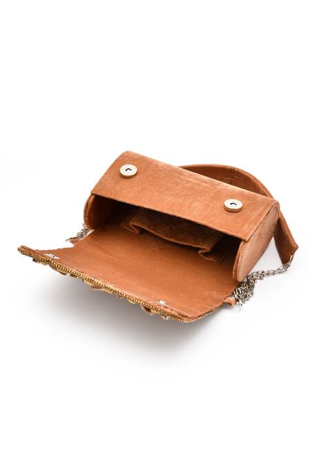 Shop_LA Fiza_Gold Cut Work, Crystals, Beads, Stones Aura Embellished Clutch Bag_Online_at_Aza_Fashions