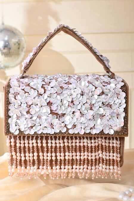 La Fiza Pearl Cascade Sequin Bloom Embellished Clutch Bag 