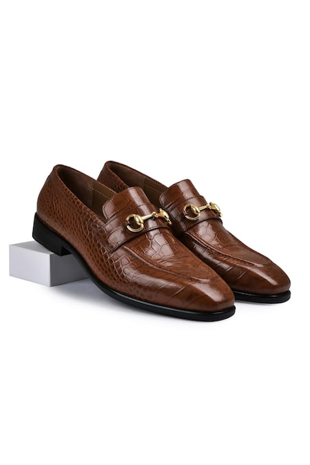 Wednesday Lifestyle Brown Embellished Arca Textured Loafers 