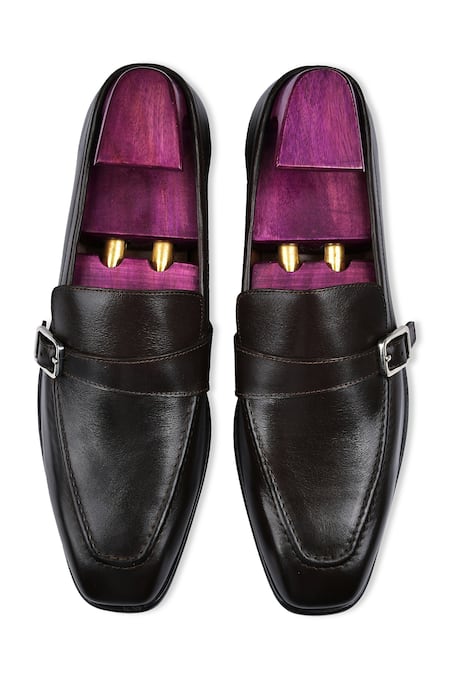 Wednesday Lifestyle Brown Leather Buckle Loafers 