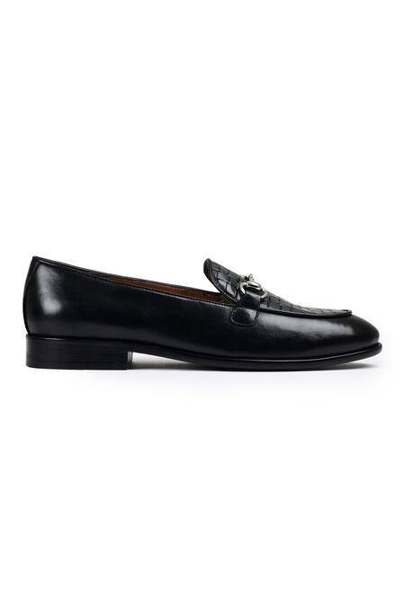 Wednesday Lifestyle Black Woven Embossed Vamp Leather Loafers Online at Aza Fashions Wednesday Lifestyle_Black Woven Embossed Vamp Leather Loafers _Online_at_Aza_Fashions