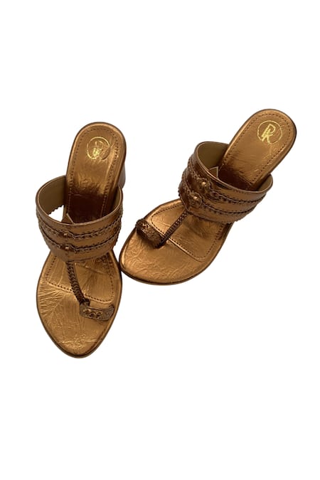 Preet Kaur_Gold Kolhapuri Strap Heels _Online_at_Aza_Fashions