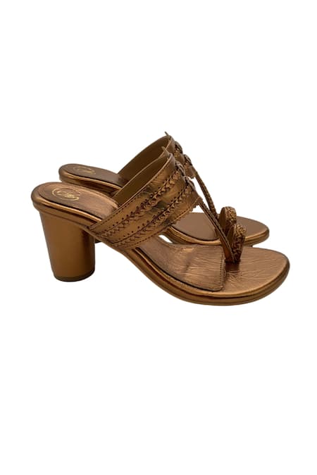 Buy_Preet Kaur_Gold Kolhapuri Strap Heels _Online_at_Aza_Fashions