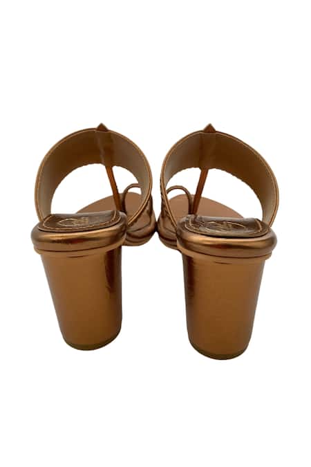 Shop_Preet Kaur_Gold Kolhapuri Strap Heels _Online_at_Aza_Fashions