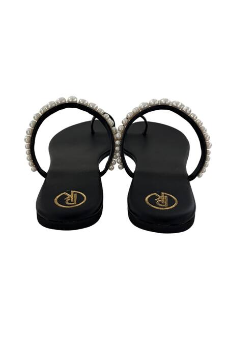 Buy_Preet Kaur_Black Pearl Embroidered Flats _Online_at_Aza_Fashions