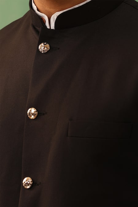 Buy_Dusala_Black Wool Embroidery Solid Straight Bundi _Online_at_Aza_Fashions