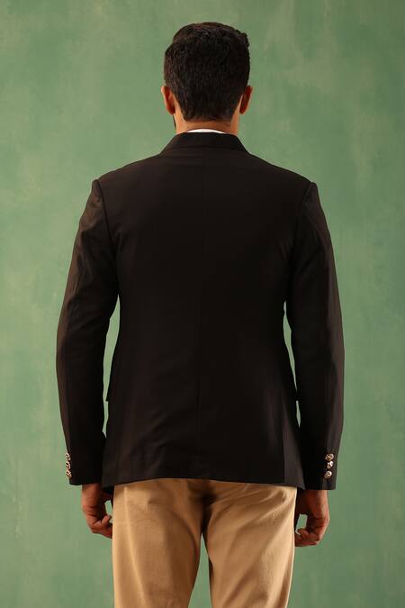 Shop Dusala Black Wool Aaron Solid Straight Blazer at Aza Fashions Shop_Dusala_Black Wool Aaron Solid Straight Blazer _at_Aza_Fashions