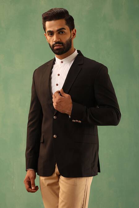 Dusala Black Wool Aaron Solid Straight Blazer Online at Aza Fashions Dusala_Black Wool Aaron Solid Straight Blazer _Online_at_Aza_Fashions