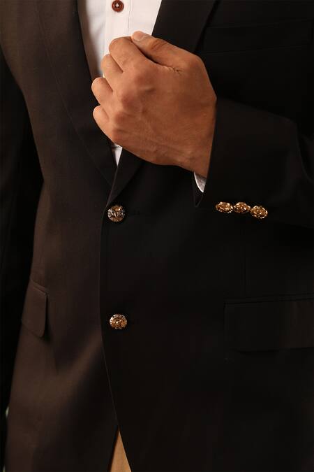 Shop Dusala Black Wool Aaron Solid Straight Blazer Online at Aza Fashions Shop_Dusala_Black Wool Aaron Solid Straight Blazer _Online_at_Aza_Fashions