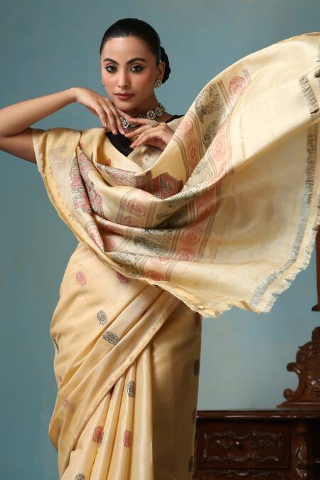 Dusala Beige Kota Doria Petal Handwoven Saree With Running Blouse Piece Online at Aza Fashions Dusala_Beige Kota Doria Petal Handwoven Saree With Running Blouse Piece _Online_at_Aza_Fashions