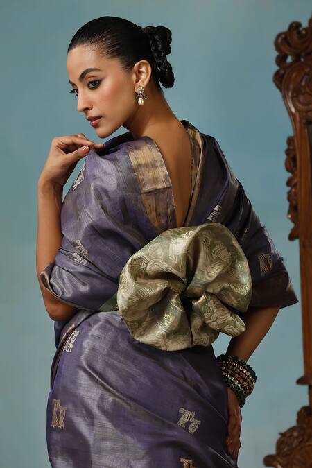 Dusala_Grey Kota Doria Embroidery Primayi Handwoven Saree With Running Blouse Piece _Online_at_Aza_Fashions