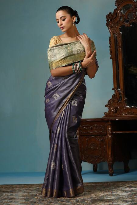 Dusala Grey Kota Doria Embroidery Primayi Handwoven Saree With Running Blouse Piece at Aza Fashions Dusala_Grey Kota Doria Embroidery Primayi Handwoven Saree With Running Blouse Piece _at_Aza_Fashions