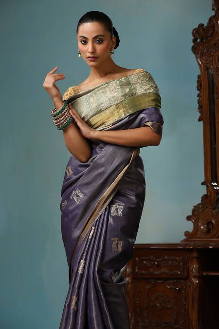 Buy Dusala Grey Kota Doria Embroidery Primayi Handwoven Saree With Running Blouse Piece Buy_Dusala_Grey Kota Doria Embroidery Primayi Handwoven Saree With Running Blouse Piece