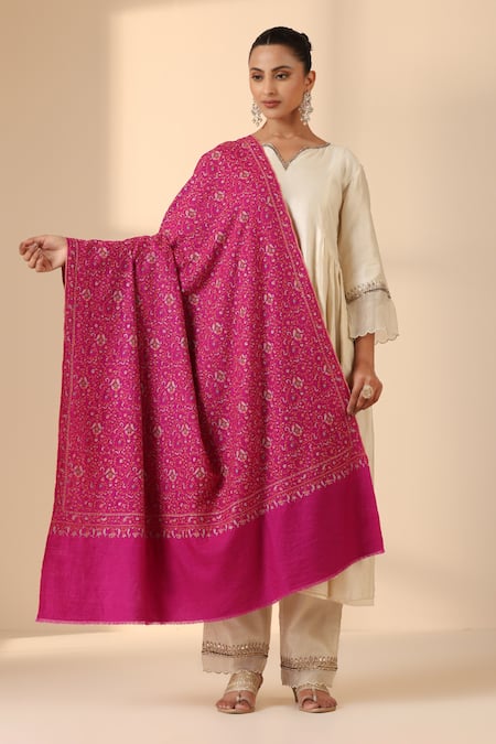 Dusala Pink Krishina Pashmina Embroidered Shawl