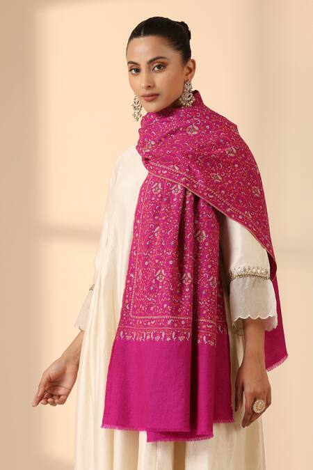 Dusala Pink Krishina Pashmina Embroidered Shawl Online at Aza Fashions Dusala_Pink Krishina Pashmina Embroidered Shawl _Online_at_Aza_Fashions