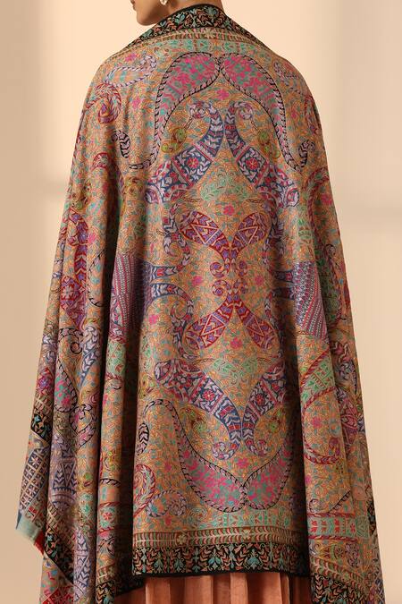 Dusala Multi Color Margot Handwoven Kalamkari Adda Work Shawl Online at Aza Fashions Dusala_Multi Color Margot Handwoven Kalamkari Adda Work Shawl _Online_at_Aza_Fashions