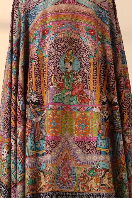 Shop_Dusala_Multi Color Ulwi Handwoven Kalamkari Border Shawl _Online_at_Aza_Fashions