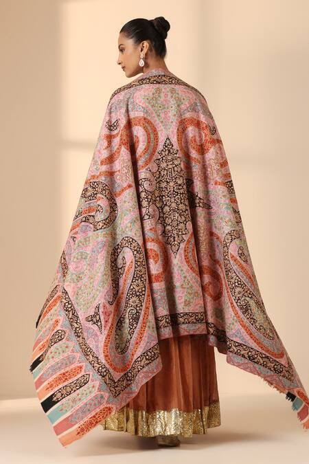 Dusala Multi Color Pashi Handwoven Pashmina Kalamkari Work Shawl Online at Aza Fashions Dusala_Multi Color Pashi Handwoven Pashmina Kalamkari Work Shawl _Online_at_Aza_Fashions