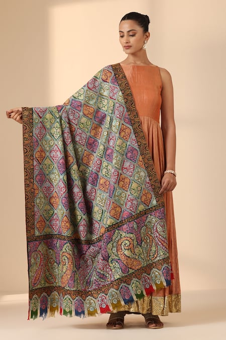 DUSALA Multi Color Kalamkari Aastha Pashmina Handwoven Shawl 