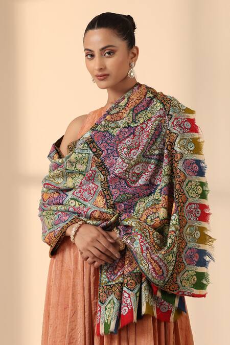 Dusala Multi Color Aastha Pashmina Handwoven Shawl Online at Aza Fashions Dusala_Multi Color Aastha Pashmina Handwoven Shawl _Online_at_Aza_Fashions
