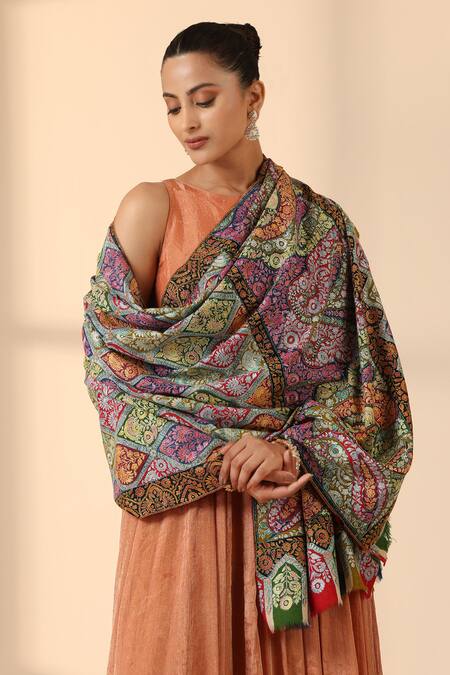 Buy Dusala Multi Color Aastha Pashmina Handwoven Shawl Online at Aza Fashions Buy_Dusala_Multi Color Aastha Pashmina Handwoven Shawl _Online_at_Aza_Fashions