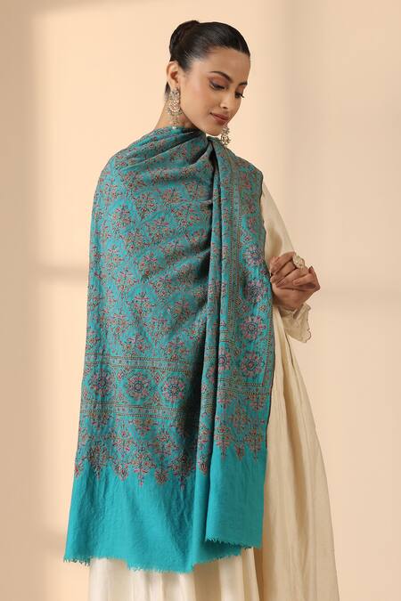 Shop Dusala Blue Aaravi Handwoven Jama Waar Work Shawl Online at Aza Fashions Shop_Dusala_Blue Aaravi Handwoven Jama Waar Work Shawl _Online_at_Aza_Fashions