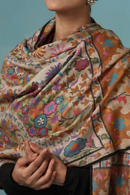 Dusala Multi Color Camila Kani Embroidered Shawl Online at Aza Fashions Dusala_Multi Color Camila Kani Embroidered Shawl _Online_at_Aza_Fashions