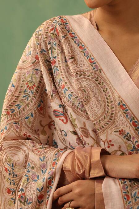 Dusala_Pink Gautama Resham Embroidered Stole_Online_at_Aza_Fashions