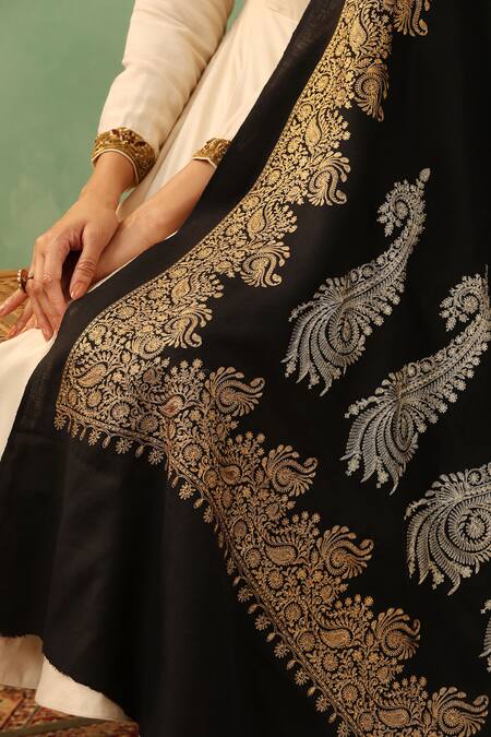 Shop Dusala Black Agasti Aari Embroidered Shawl Online at Aza Fashions Shop_Dusala_Black Agasti Aari Embroidered Shawl _Online_at_Aza_Fashions