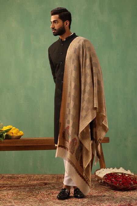 Shop_Dusala_Beige Tvash Cashmere Kani Stole _at_Aza_Fashions