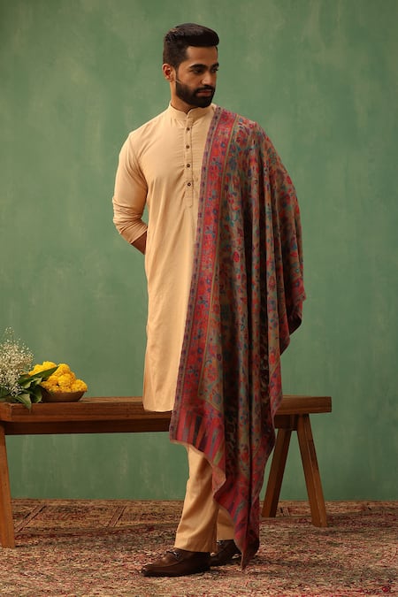 Shop_Dusala_Multi Color Eloitte Kani Floral Woven Stole _at_Aza_Fashions