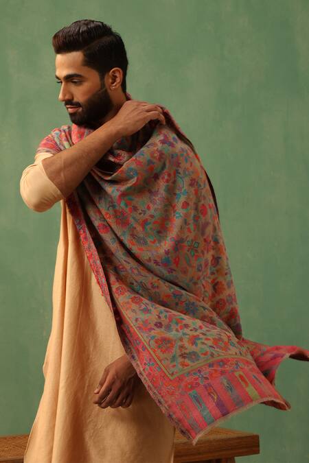 Dusala_Multi Color Eloitte Kani Floral Woven Stole _Online_at_Aza_Fashions