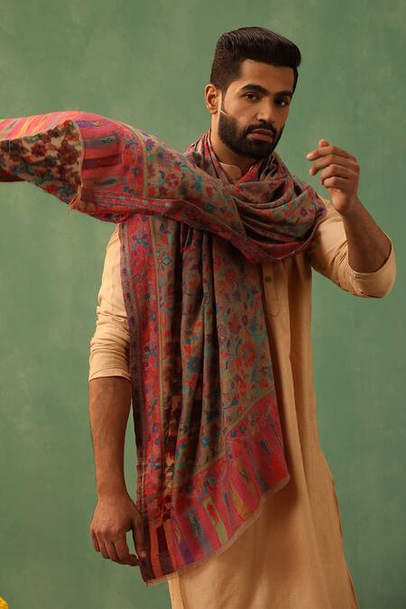 Buy_Dusala_Multi Color Eloitte Kani Floral Woven Stole _Online_at_Aza_Fashions