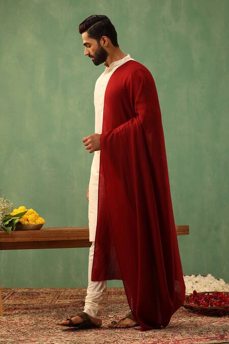 Shop_Dusala_Red Cohen Solid Woven Stole _at_Aza_Fashions