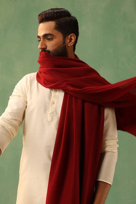 Shop_Dusala_Red Cohen Solid Woven Stole _Online_at_Aza_Fashions