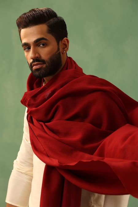 Dusala_Red Cohen Pashmina Solid Shawl _Online_at_Aza_Fashions