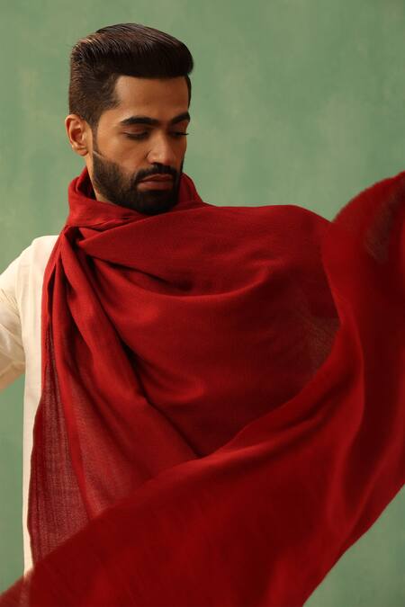 Buy_Dusala_Red Cohen Pashmina Solid Shawl _Online_at_Aza_Fashions