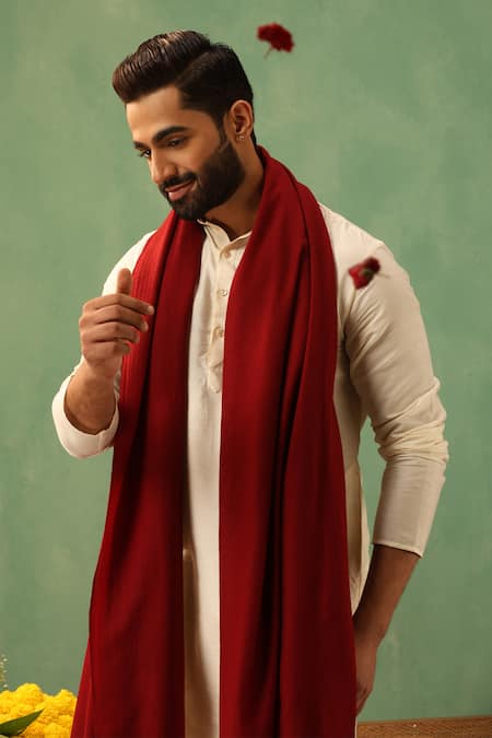 Shop_Dusala_Red Cohen Pashmina Solid Shawl _Online_at_Aza_Fashions