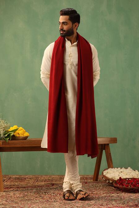 Shop Dusala Red Cohen Pashmina Solid Stole at Aza Fashions Shop_Dusala_Red Cohen Pashmina Solid Stole_at_Aza_Fashions