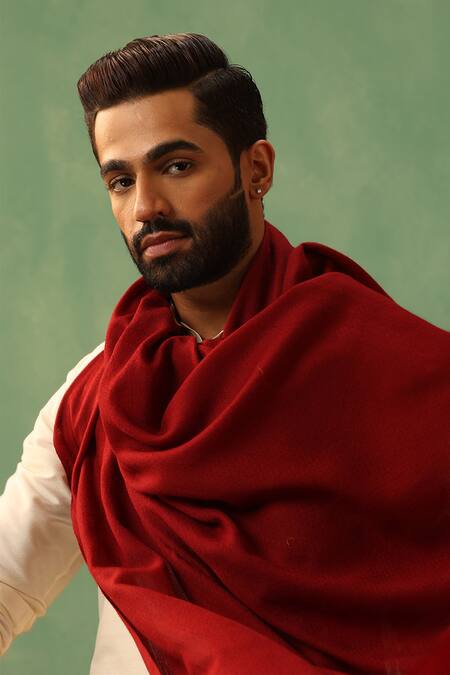 Shop Dusala Red Cohen Pashmina Solid Stole Shop_Dusala_Red Cohen Pashmina Solid Stole