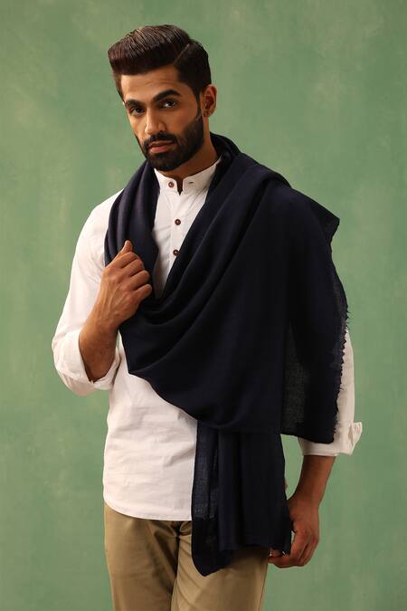 Shop_Dusala_Blue Shreedar Solid Pashmina Stole_at_Aza_Fashions