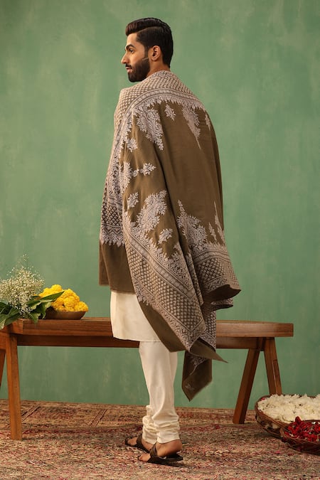 Dusala_Brown Maya Pashmina Shawl _Online_at_Aza_Fashions
