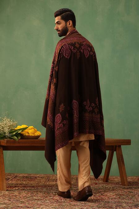 Shop_Dusala_Brown Maisie Pashmina Shawl _at_Aza_Fashions