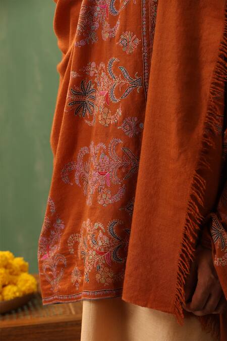 Dusala_Orange Adya Pashmina Shawl_Online_at_Aza_Fashions