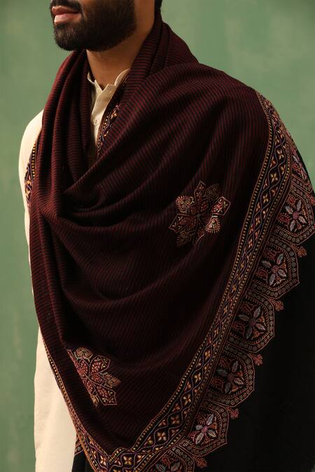 Dusala_Brown Ruby Pashmina Shawl_Online_at_Aza_Fashions