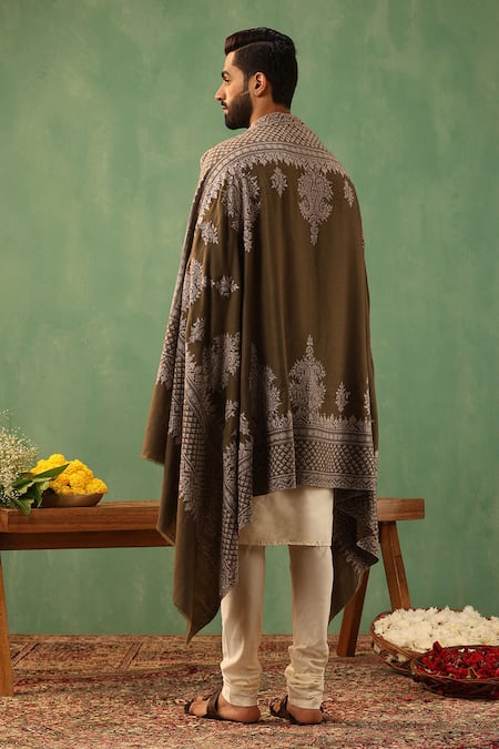 Shop Dusala Brown Maya Sozni Work Handwoven Pashmina Shawl at Aza Fashions Shop_Dusala_Brown Maya Sozni Work Handwoven Pashmina Shawl _at_Aza_Fashions