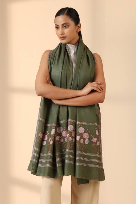 Buy Dusala Green Nadia Aabi Kari And Tila Embroidered Pashmina Shawl Online at Aza Fashions Buy_Dusala_Green Nadia Aabi Kari And Tila Embroidered Pashmina Shawl_Online_at_Aza_Fashions