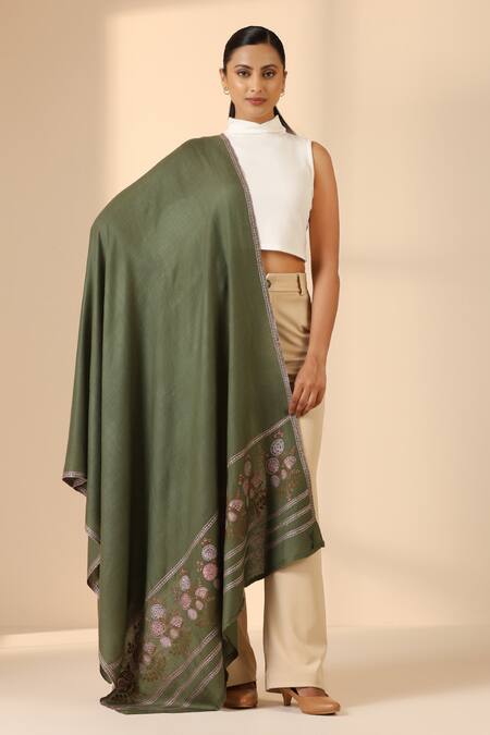 Shop Dusala Green Nadia Aabi Kari And Tila Embroidered Pashmina Shawl Online at Aza Fashions Shop_Dusala_Green Nadia Aabi Kari And Tila Embroidered Pashmina Shawl_Online_at_Aza_Fashions