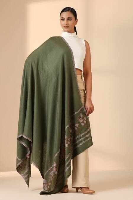Dusala Green Nadia Aabi Kari And Tila Embroidered Pashmina Shawl at Aza Fashions Dusala_Green Nadia Aabi Kari And Tila Embroidered Pashmina Shawl_at_Aza_Fashions